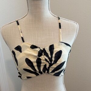Black and Cream Leaf Print Crop Top